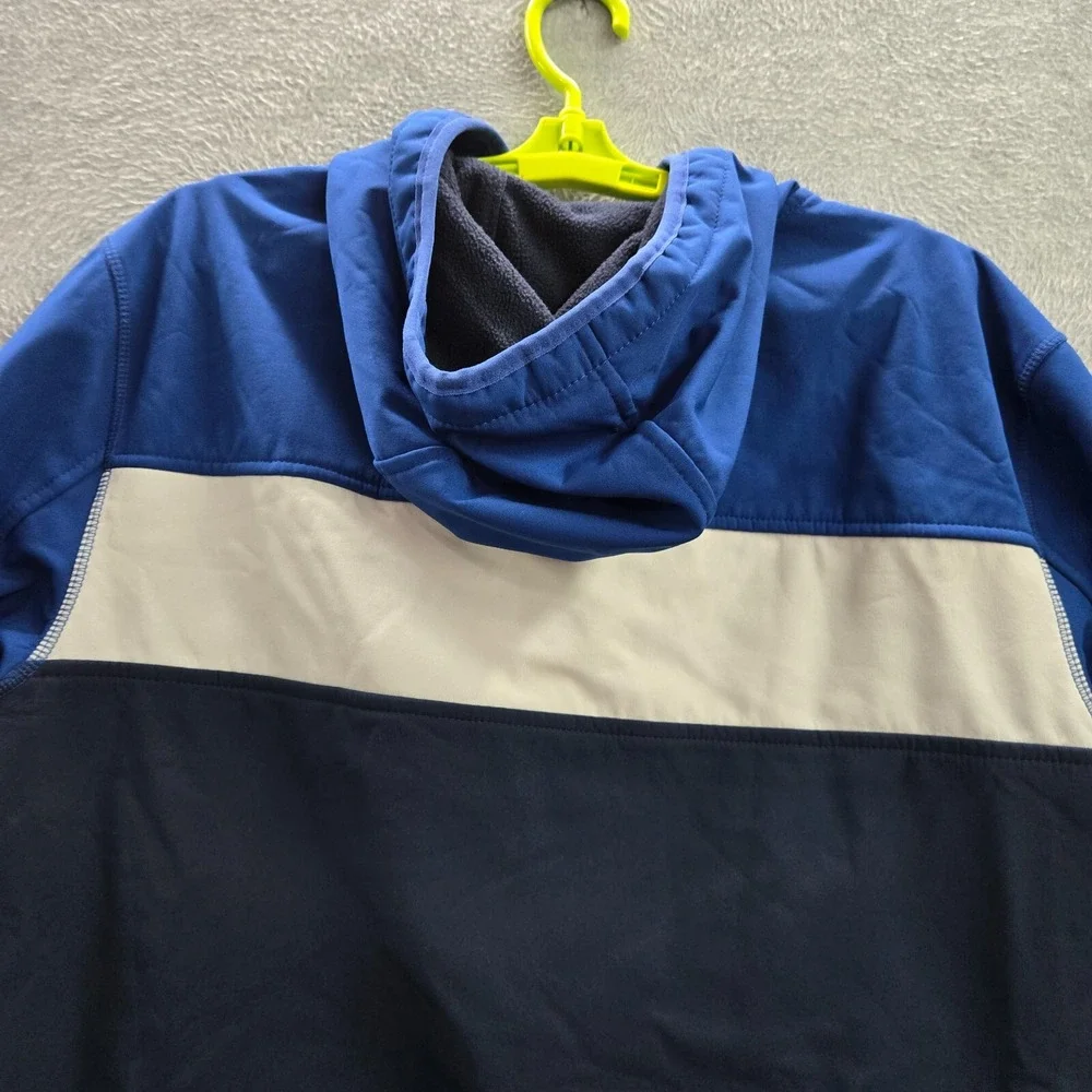 Tommy Hilfiger Men Jacket Large Blue Colorblock Fleece Lined‎ Hooded Full Zip